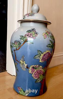 Large Antique Chinese Lidded Art Vase Cherry Blossom Bird Butterfly Spare Lid