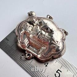 Large Antique Chinese Lock Charm Silver 999 Ethnic Pendant Amulet Rooster Bells