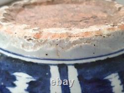 Large Antique Chinese Ming Blue & White Dragon & Phoenix Porcelain Guan Jar