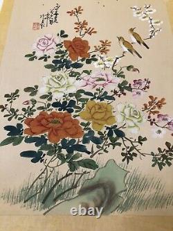 Large Antique Chinese Paintings of Birds and Flowers