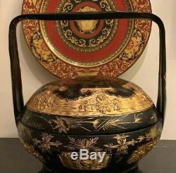 Large Antique Chinese Peranakan Straits Gilt Hand Painted Wedding Basket