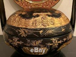 Large Antique Chinese Peranakan Straits Gilt Hand Painted Wedding Basket