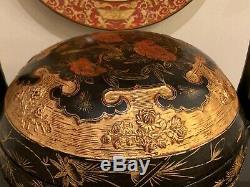 Large Antique Chinese Peranakan Straits Gilt Hand Painted Wedding Basket