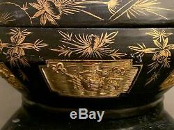 Large Antique Chinese Peranakan Straits Gilt Hand Painted Wedding Basket