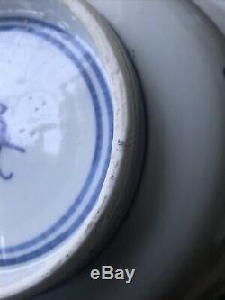 Large Antique Chinese Porcelain Blue And White Rice Bowl Kangxi Period. Mark
