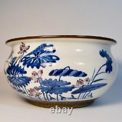 Large Antique Chinese Porcelain Censer Blue and White and Red, Qianlong Period