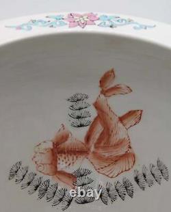 Large Antique Chinese Porcelain Lotus Flower Koi Fish Bowl Garden Planter