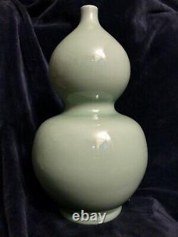 Large Antique Chinese Porcelain Monochrome Celadon Glaze Double Gourd Vase 14