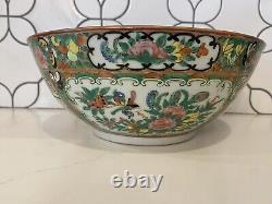 Large Antique Chinese Punch Bowl Export Porcelain Canton Rose Medallion