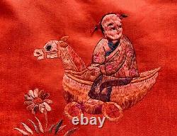 Large Antique Chinese QING DYNASTY Silk Hand Embroidery Bedspread Panel Throw