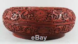 Large Antique Chinese Qianlong Mark Cinnabar Lacquer Imperial Dragons Box