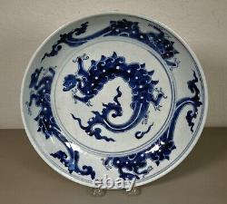 Large Antique Chinese Qing Dynasty Blue & White Porcelain Plate