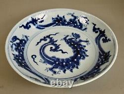 Large Antique Chinese Qing Dynasty Blue & White Porcelain Plate