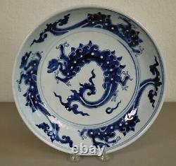 Large Antique Chinese Qing Dynasty Blue & White Porcelain Plate