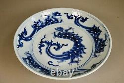 Large Antique Chinese Qing Dynasty Blue & White Porcelain Plate