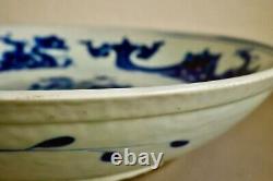 Large Antique Chinese Qing Dynasty Blue & White Porcelain Plate