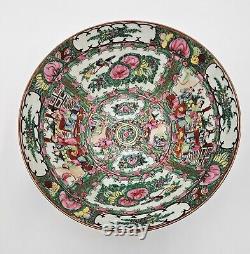 Large Antique Chinese Rose Medallion Porcelain Punch Bowl, 4.25x11x11