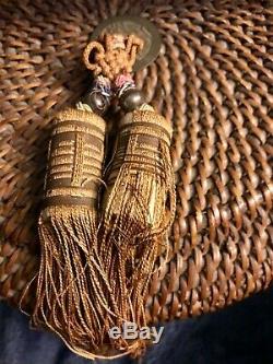 Large Antique Chinese Sewing Basket WithHandle Beads & Tassels