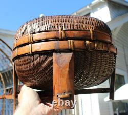 Large Antique Chinese Sewing Basket on 4 Legs