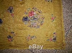 Large Antique Chinese Silk Hand Embroidered Textile Art Wall Hanging Panel