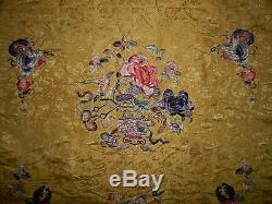 Large Antique Chinese Silk Hand Embroidered Textile Art Wall Hanging Panel