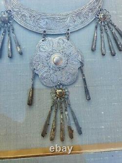 Large Antique Chinese Silver Court Necklace Framed