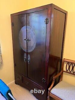 Large Antique Chinese Wardrobe/Cabinet Wood, Oriental Trim & Carvings