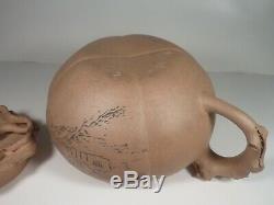 Large Antique Chinese Yixing Teapot Persimmon Shape Calligraphy Signed Seal Mark