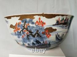 Large Antique Chinese bowl dragons hand painted Oriental 5.5 high 12 diameter