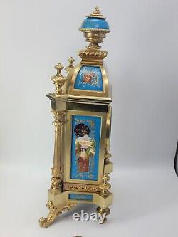 Large Antique Chinese porcelain panel and gilt metal mantel clock