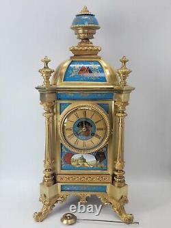 Large Antique Chinese porcelain panel and gilt metal mantel clock