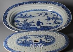 Large Antique Cobalt Blue Serving Hot Water charger 18th C andscape Chinese p