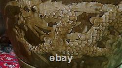 Large Antique Early 19c Chinese Dragons & Gooses Pottery Jar/vase Glazed