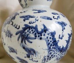 Large Antique Early 20th C. Chinese Blue & White Double Gourd Pottery Vase