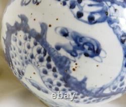 Large Antique Early 20th C. Chinese Blue & White Double Gourd Pottery Vase