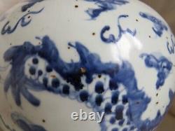 Large Antique Early 20th C. Chinese Blue & White Double Gourd Pottery Vase