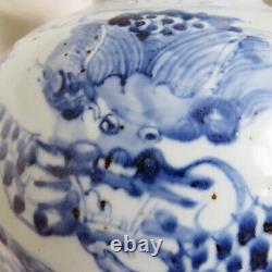 Large Antique Early 20th C. Chinese Blue & White Double Gourd Pottery Vase