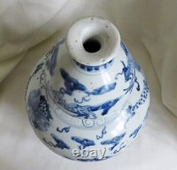 Large Antique Early 20th C. Chinese Blue & White Double Gourd Pottery Vase