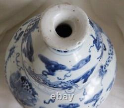Large Antique Early 20th C. Chinese Blue & White Double Gourd Pottery Vase