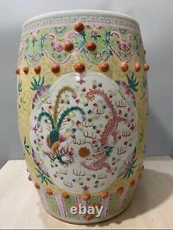 Large Antique Famille Rose Chinese Porcelain Dragon Garden Seat Stool