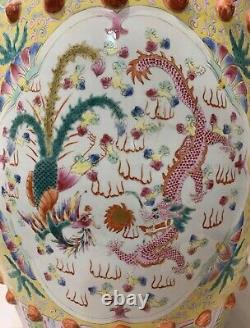 Large Antique Famille Rose Chinese Porcelain Dragon Garden Seat Stool