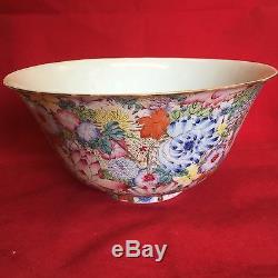 Large Antique Famille Rose Millefleur Bowl Guangxu Mark (Six Character) & Period