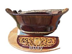 Large Antique Hand Carved Chinese Communial Serving Bowl or Plant Pot Holder