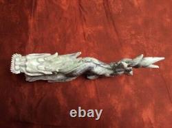 Large Antique Hand Carved Chinese Jade or Stone Dragon Statue 14 Long