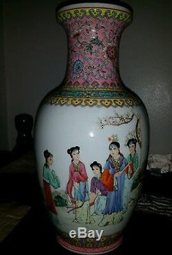 Large Antique Hand Painted Famille Rose Vase Chinese Hand Painted 14x7inch