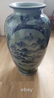 Large Antique Hand Painted Porcelain Asian Vase. Stamped Made In China