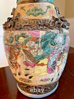 Large Antique Nanking Crackle Glaze Warrior Vase CHINA Qing Dynasty