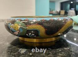 Large Antique Oriental Chinese Cloisonne Brass Enamel Dragon Bowl Dish 20cm