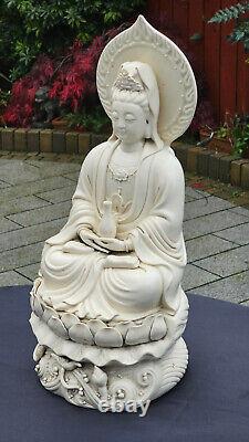 Large, Antique, Porcelain Guanyin on Lotus Throne Sculpture, circa 1860's