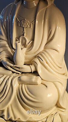Large, Antique, Porcelain Guanyin on Lotus Throne Sculpture, circa 1860's